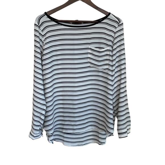 3/$21 Loft Black and White Striped Lightweight Blouse - Large - Picture 1 of 4